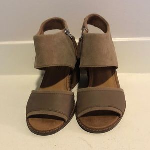 Cute new suede and leather block heel sandals.